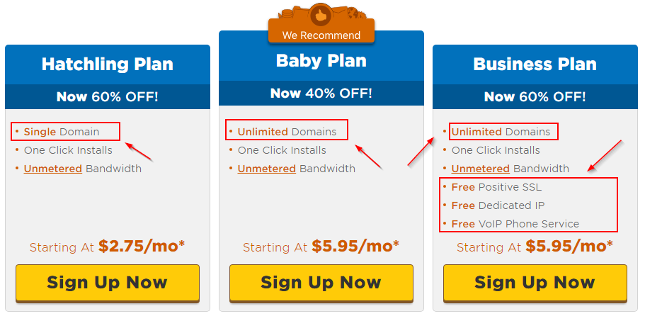 HostGator Baby vs Business - Plans Comparison